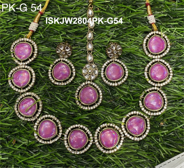 Kundan Jewelry Set-ISKJW2804PK-G54
