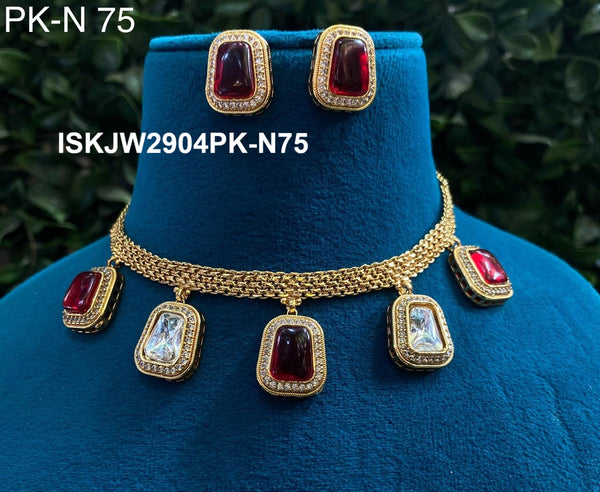 Pure Copper Kundan Jewelry Set-ISKJW2904PK-N75