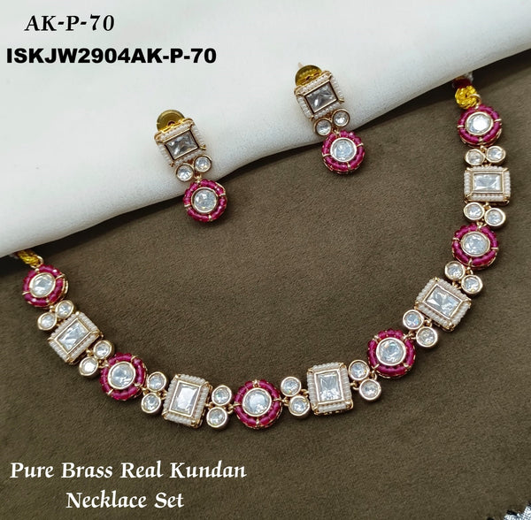 Pure Brass Real Kundan Jewelry Set-ISKJW2904AK-P-70