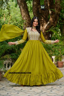 Embroidered Georgette Gown With Dupatta-ISKWGN04082199