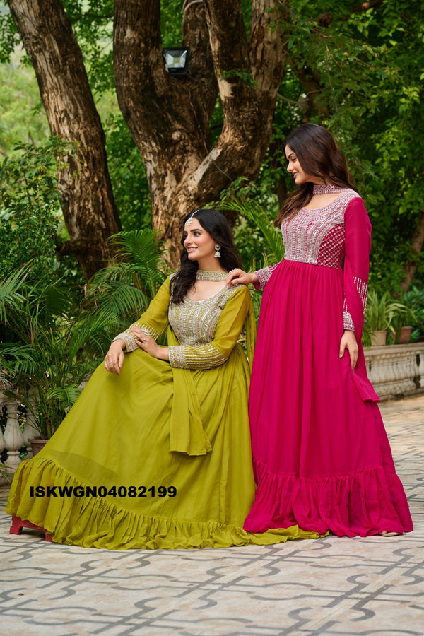 Embroidered Georgette Gown With Dupatta-ISKWGN04082199