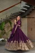 Embroidered Georgette Gown With Dupatta-ISKWGN040821990
