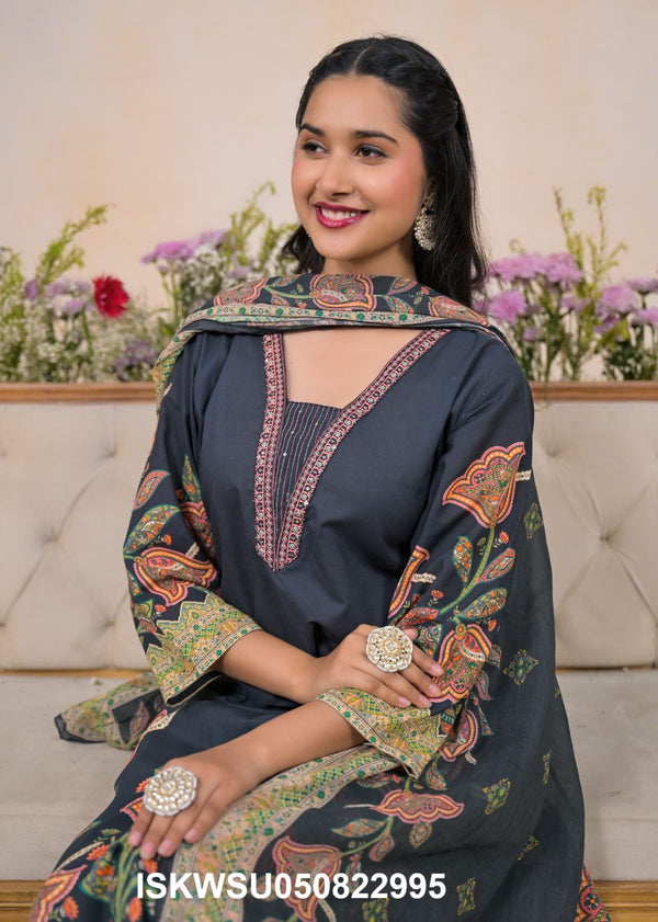 Printed Cotton Kurti With Pant And Dupatta-ISKWSU050822995