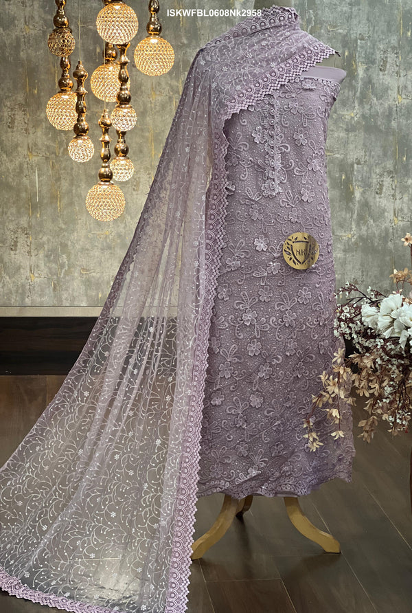 Embroidered Crochet Net Kurti With Silk Bottom And Dupatta-ISKWFBL0608Nk2958