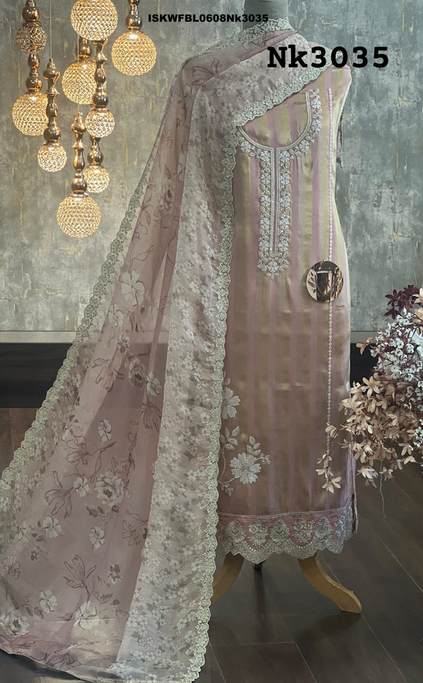 Striped Shimmer Organza Kurti With Shantoon Bottom And Digital Printed Organza Dupatta-ISKWFBL0608Nk3035