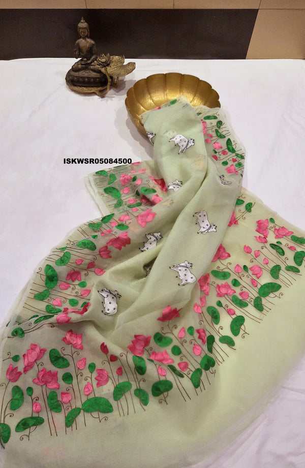 Embroidered Banarasi Kora Katan Silk Saree With Blouse-ISKWSR05084500