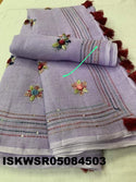 Embroidered Linen Saree With Blouse-ISKWSR05084503