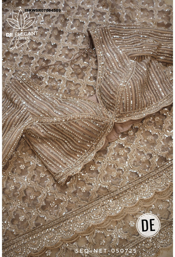 Sequined Net Saree With Ready To Wear Blouse-ISKWSR07084509
