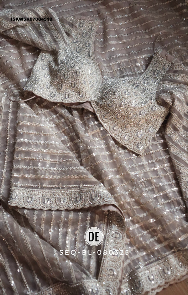 Sequined Net Saree With Ready To Wear Blouse-ISKWSR07084510