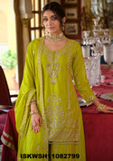 Embroidered Chinon Kurti With Sharara And Dupatta-ISKWSH11082799