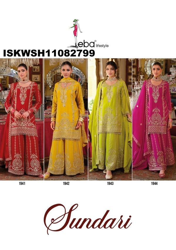 Embroidered Chinon Kurti With Sharara And Dupatta-ISKWSH11082799