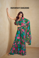 Digital Printed Chinon Silk Crop Top With Sharara Attached With Dupatta-ISKWSH13082690