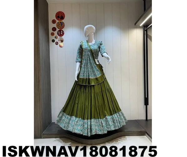 Rayon Cotton Lehenga With Blouse And Printed Dupatta-ISKWNAV18081875