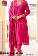Embroidered Malmal Dobby Cotton Kurti With Pant And Dupatta-ISKWSUFC120825R