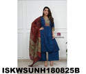 Embroidered Cotton Kurti With Palazzo And Printed Dupatta-ISKWSUNH180825M/NH180825B/NH180825K