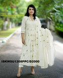 Embroidered Malmal Cotton Kurti With Cotton Pant And Dupatta-ISKWSU1308PPC/D2000