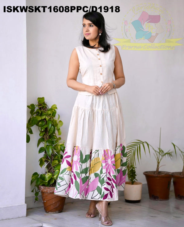 Floral Printed Cotton Skirt With Top-ISKWSKT1608PPC/D1918