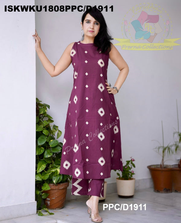 Ajrakh Printed Cotton A-Line Kurti With Pant-ISKWKU1808PPC/D1911