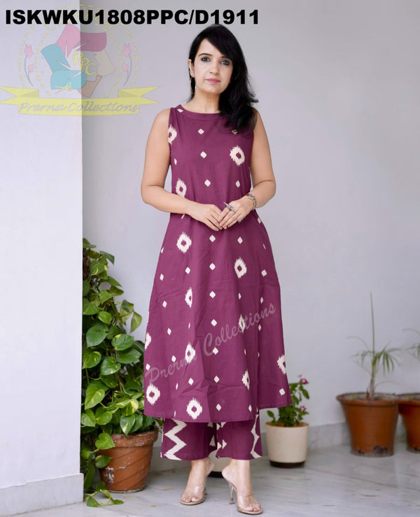 Ajrakh Printed Cotton A-Line Kurti With Pant-ISKWKU1808PPC/D1911