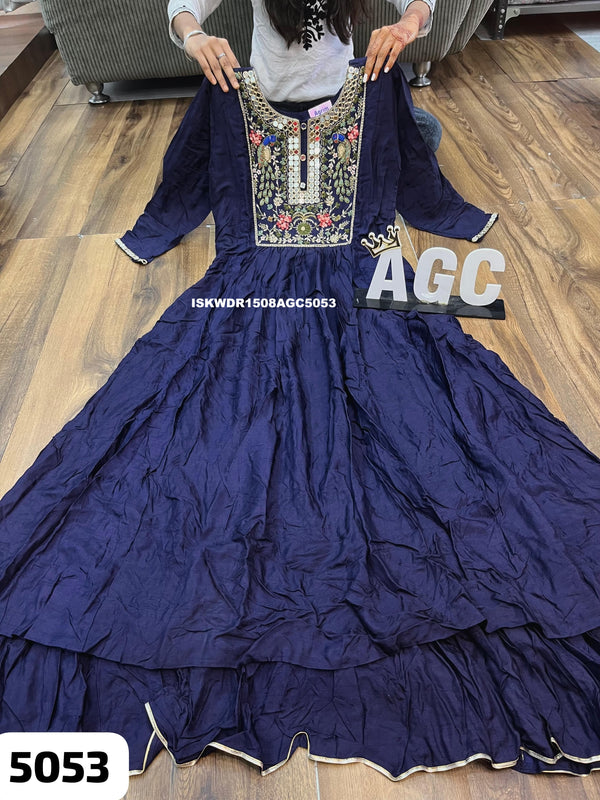 Embroidered Maslin Silk Dress-ISKWDR1508AGC5053