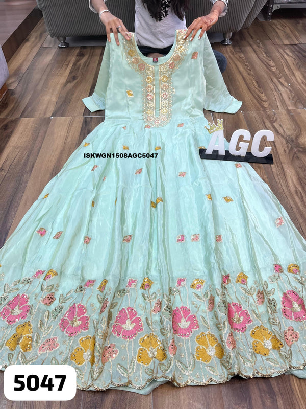 Embroidered Tissue Silk Gown With Dupatta-ISKWGN1508AGC5047