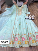 Embroidered Tissue Silk Gown With Dupatta-ISKWGN1508AGC5047