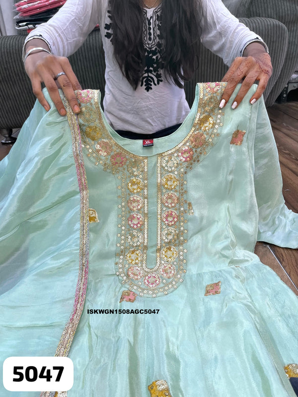 Embroidered Tissue Silk Gown With Dupatta-ISKWGN1508AGC5047
