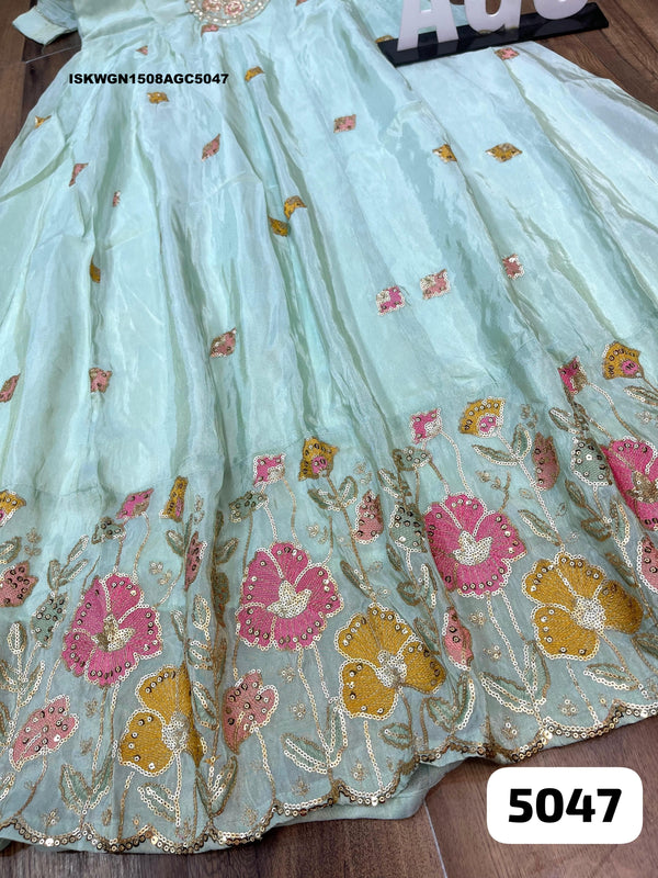 Embroidered Tissue Silk Gown With Dupatta-ISKWGN1508AGC5047