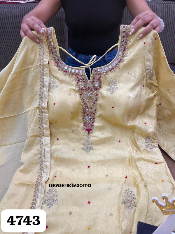 Embroidered Tissue Silk Kurti With Sharara And Chiffon Dupatta-ISKWSH1508AGC4743