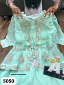 Embroidered Chinon Silk Crop Top With Sharara And Organza Jacket-ISKWSH1508AGC5050