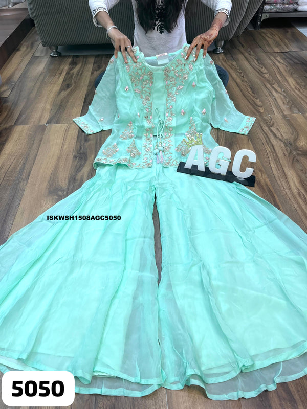Embroidered Chinon Silk Crop Top With Sharara And Organza Jacket-ISKWSH1508AGC5050