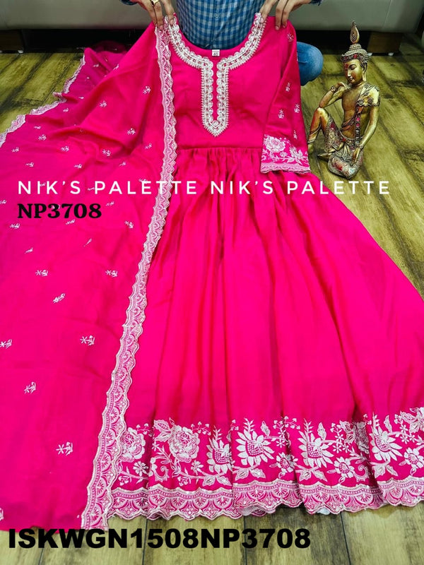 Embroidered Chinon Silk Gown With Dupatta-ISKWGN1508NP3708