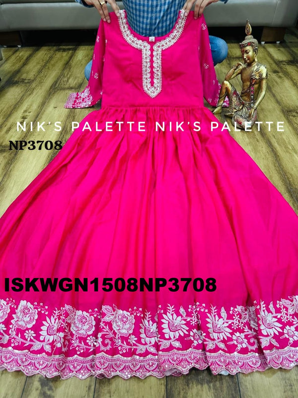Embroidered Chinon Silk Gown With Dupatta-ISKWGN1508NP3708