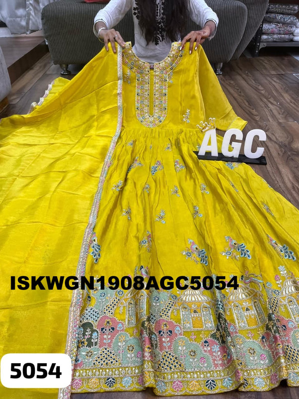 Embroidered Tissue Silk Gown With Dupatta-ISKWGN1908AGC5054