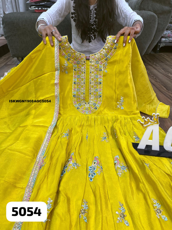 Embroidered Tissue Silk Gown With Dupatta-ISKWGN1908AGC5054