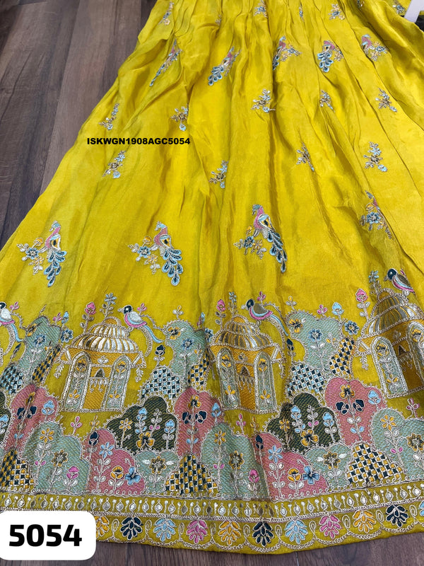 Embroidered Tissue Silk Gown With Dupatta-ISKWGN1908AGC5054