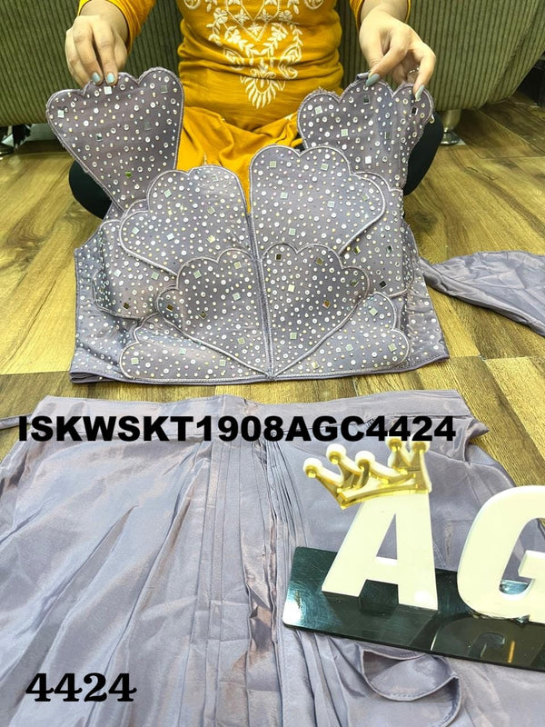 Sequined Maslin Silk Crop Top With Skirt And Ruffle Dupatta-ISKWSKT1908AGC4424