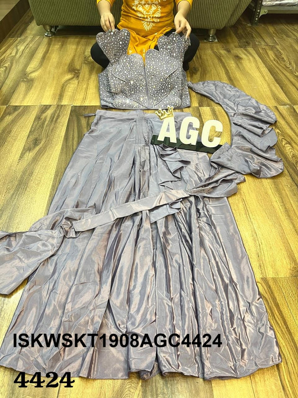 Sequined Maslin Silk Crop Top With Skirt And Ruffle Dupatta-ISKWSKT1908AGC4424