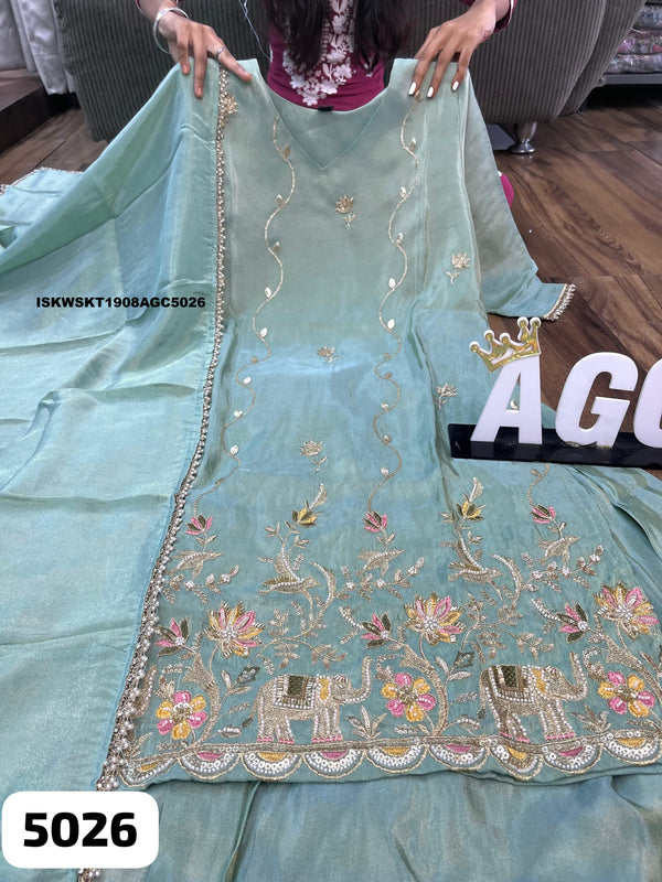 Embroidered Tissue Silk Kurti With Skirt And Dupatta-ISKWSKT1908AGC5026