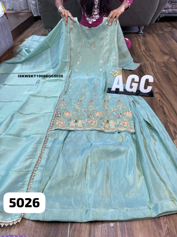 Embroidered Tissue Silk Kurti With Skirt And Dupatta-ISKWSKT1908AGC5026
