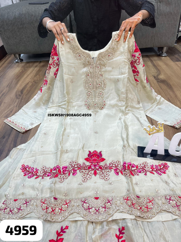 Embroidered Tissue Silk Kurti With Sharara And Dupatta-ISKWSH1908AGC4959