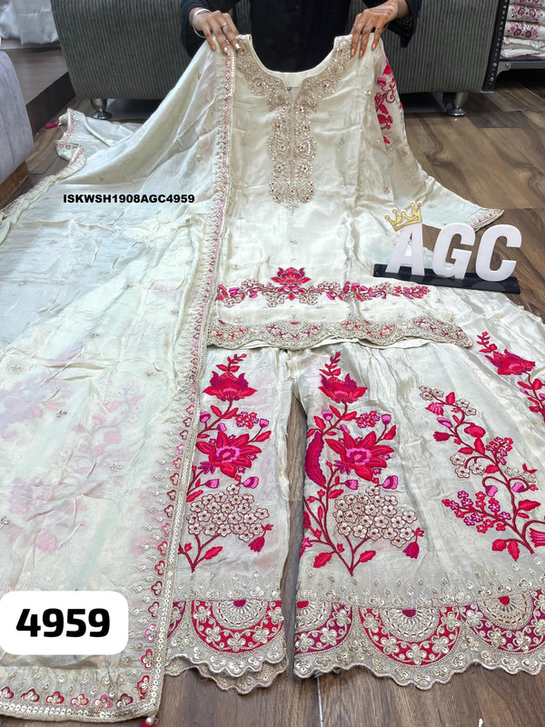 Embroidered Tissue Silk Kurti With Sharara And Dupatta-ISKWSH1908AGC4959