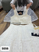 Georgette Chikankari Crop Top Attached With Net Cowl And Chikankari Skirt-ISKWSKT1908AGC5056