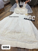 Georgette Chikankari Crop Top Attached With Net Cowl And Chikankari Skirt-ISKWSKT1908AGC5056