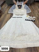 Georgette Chikankari Crop Top Attached With Net Cowl And Chikankari Skirt-ISKWSKT1908AGC5056