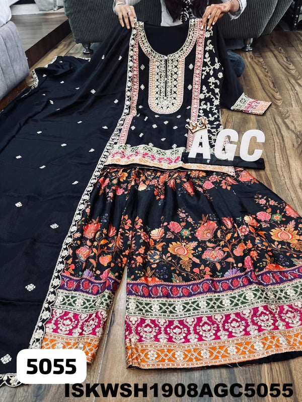Embroidered Chinon Silk Kurti With Printed Sharara And Dupatta-ISKWSH1908AGC5055