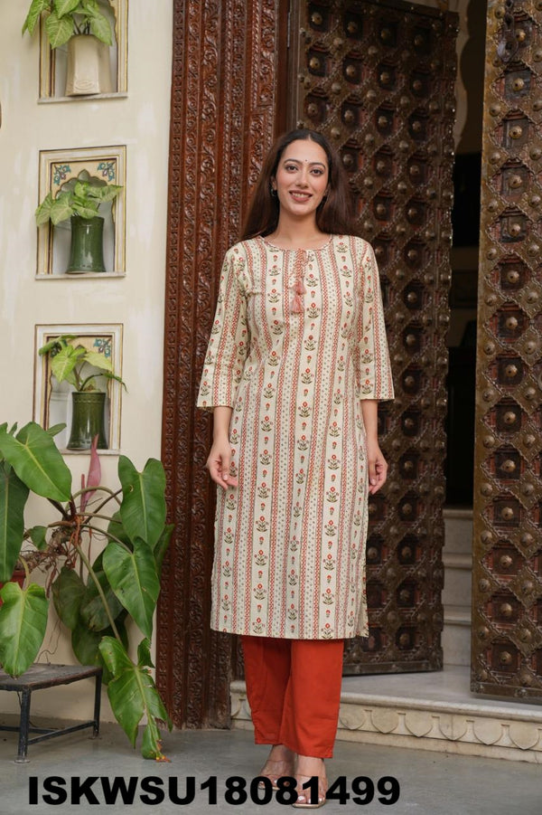Printed Cotton Kurti With Pant And Dupatta-ISKWSU18081499