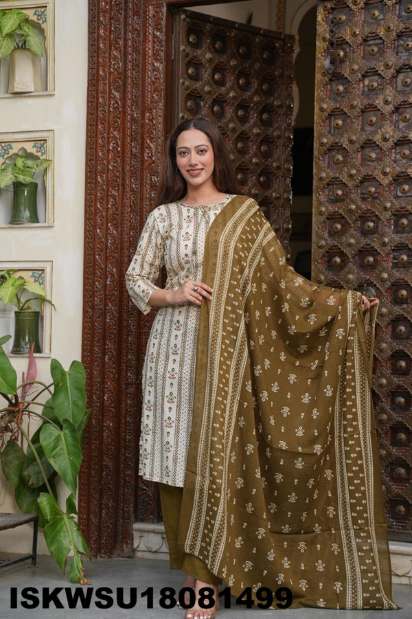 Printed Cotton Kurti With Pant And Dupatta-ISKWSU18081499