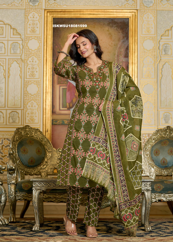 Printed Cotton Kurti With Pant And Dupatta-ISKWSU18081599