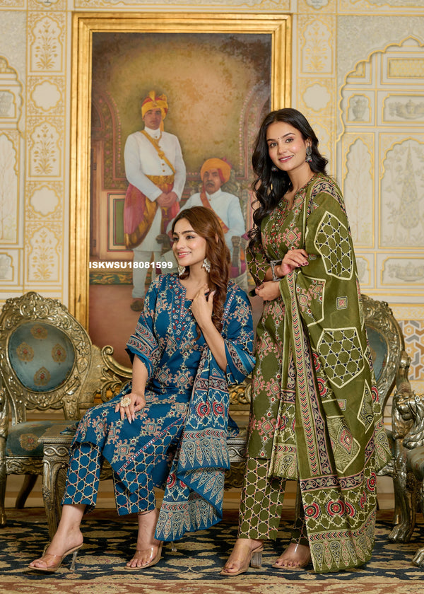 Printed Cotton Kurti With Pant And Dupatta-ISKWSU18081599